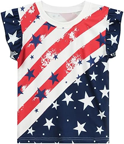 חולצות טריקו 4 ביולי בנות פעוטות חולצות דגל אמריקאי
