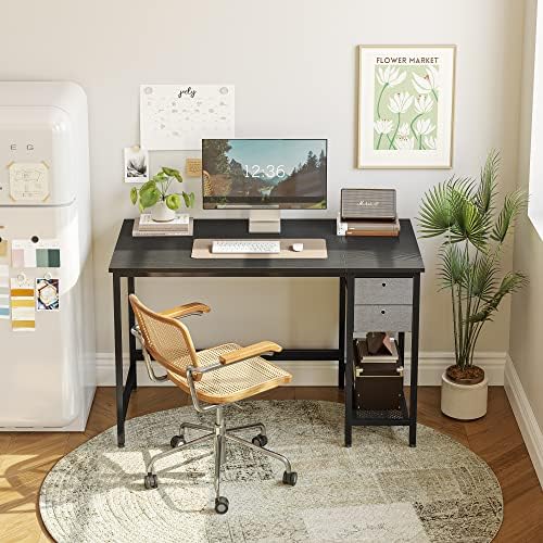 מחשב שולחן במשרד ביתי עם מגירות, 40 אינץ קטן שולחן מחקר כתיבה שולחן, מודרני פשוט שולחן מחשב, שחור