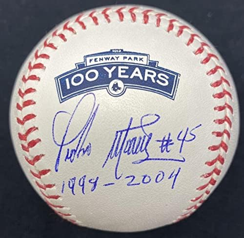 פדרו מרטינז 1998-2004 פנווי פארק חתום 100th Ann Ann Logo Baseball JSA - כדורי חתימה