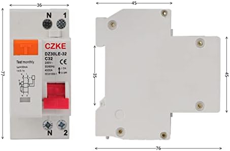 MGTCAR DZ30LE-32 230V 1P+N 36 ממ מפסק זרם זרם שיורי עם הגנת דליפה זרם קצר RCBO MCB