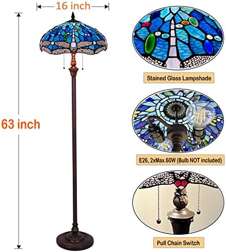 קפולינה טיפאני מנורת רצפה 2-אור 16 רחב מוכתם זכוכית שפירית עתיק סגנון עומד קריאת אור לסלון חדר שינה