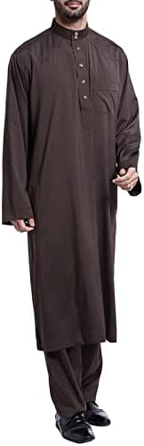 גברים של שמלת חולצות גברים של מזדמן מוסלמי ערבי התיכון מוצק צבע צווארון ארוך שרוולים גלימה