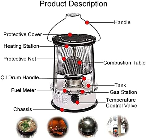 גיבן 2600 ואט תנור חימום נפט מקורה תנור אוהל, מחמם חירום תנור פטיו לשולחן חדר משרדי מקורה חיצוני 22.9.27