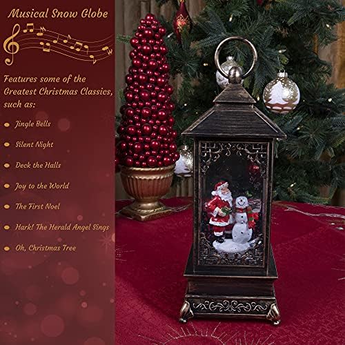 יצירות חכמות פנס שלג של חג המולד המוזיקלי של חג המולד, מואר מקרב נצנצים פנסים נצנצים פנסים ביתי, מופעל על סוללה, סנטה ואיש שלג