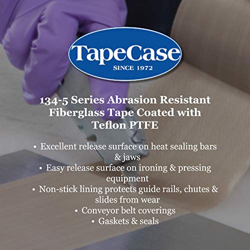 TapeCase 134-5 PTFE שזוף שחיקה עמיד בפיברגלס, דבק סיליקון, ציון תעשייתי - רוחב 38 אינץ ', אורך 5YD