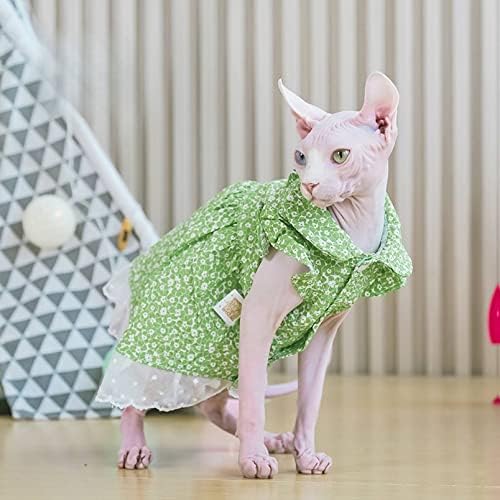 ספינקס חתול קיץ בגדי אופנה הצמד כפתור שמלת הדפסת נוח חתלתול חולצות עבור ספינקס, קורניש רקס, דבון רקס, פטרבלד, ירוק פרחוני)