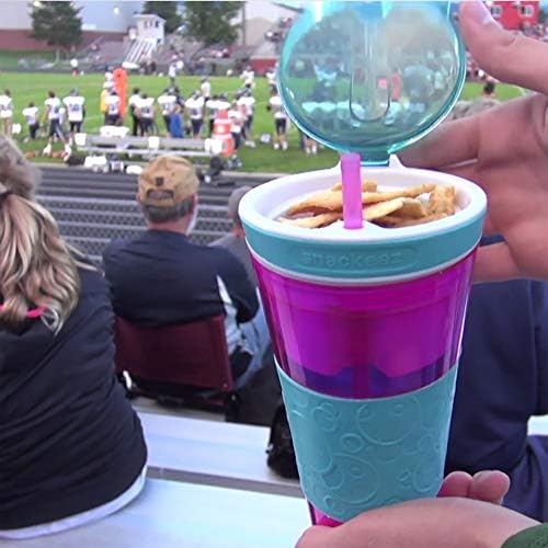 Snackeez Travel Snack & Drinking Cup עם קש, כחול, 16 גרם