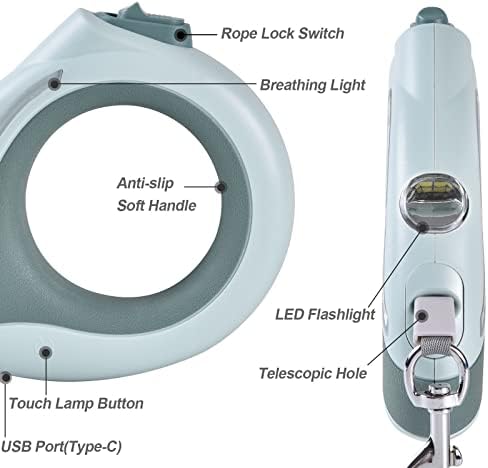 רצועת כלבים נשלפת עם אור LED בהיר במיוחד, נטול ידיים/360 מעלות סבך חופשי 10ft כלב רצועת רצועה ניילון חבל משיכה, בלם/הפסקה/נעילה ביד אחת