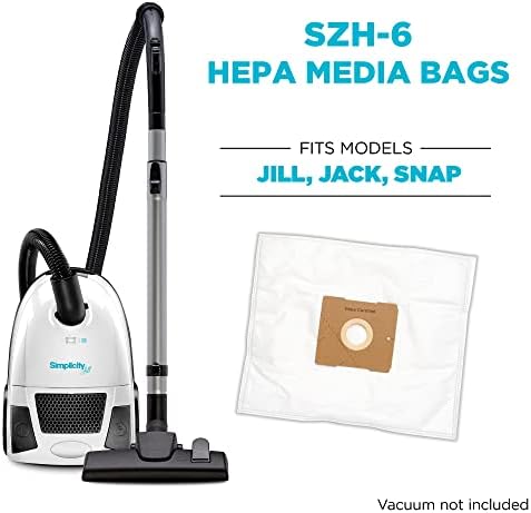 פשטות SZH-6 Jill Canister תיקים להחלפת ואקום בתקשורת HEPA מוסמכת, מתאימה לפשטות ג'יל, ג'ק ודגמי מיכל ואקום שקיות, שקיות סוג Z, סט 6 חבילות
