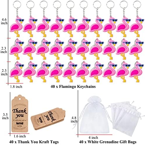 120 חבילה פלמינגו המפלגה טובות כולל 40 מחזיקי מפתחות, 40 תגים ו 40 שקיות עבור הוואי טרופי ואאו קיץ חוף מפלגה, פלמינגו מאהב, תינוק מקלחת, לא לשכוח איך מדהים אתה מפלגה