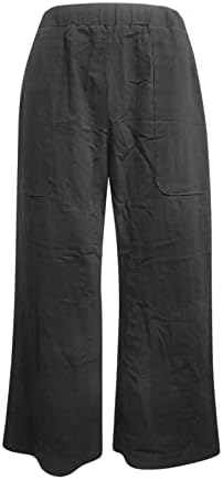 מכנסי רגל רחבים לנשים בצבע אחיד כותנה פשתן מותניים אלסטיים מכנסיים רופפים מזדמנים
