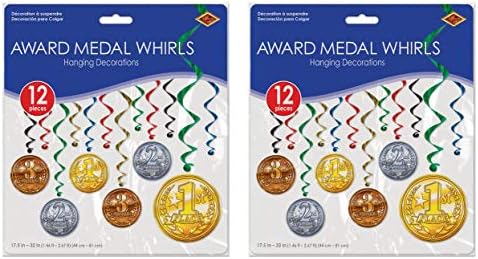 מדליית פרס Beistle מערבולות 24 חלקים למסיבות ספורט תלייה קישוטים ספירליים, 17.5 - 32, רב -צבעוניים