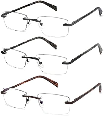 JJWELL 3 משקפי קריאה לחבילה לגברים חסימת אור כחול, קוראים משקפי משקפי מתכת קלים משקל קלים, אנטי עיניים/יובש/סנוור מחשב/UV 400, ציר אביב