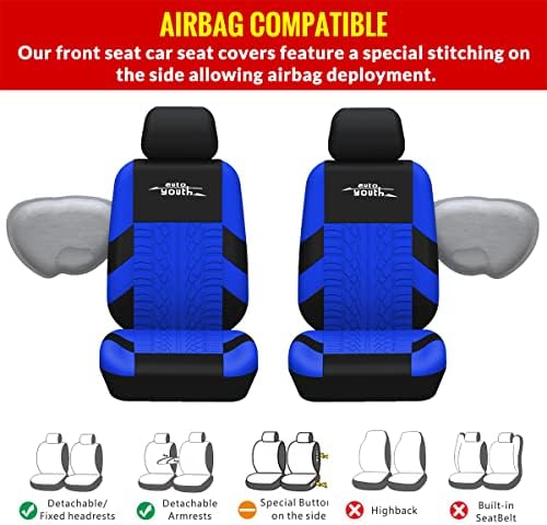 מכסה מושב רכב כחול Autoyouth מכסה סט מלא, כיסויי מושב דלי קדמי עם כיסוי מושב מכונית מפוצל לנשים מגני מושב מלאים- 9 יחידות