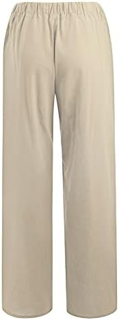מכנסי כותנה לנשים של Uofoco מכנסיים ארוכים המותניים הגבוהים משיכת מכנסיים מתאימים מזדמנים עם כיסים
