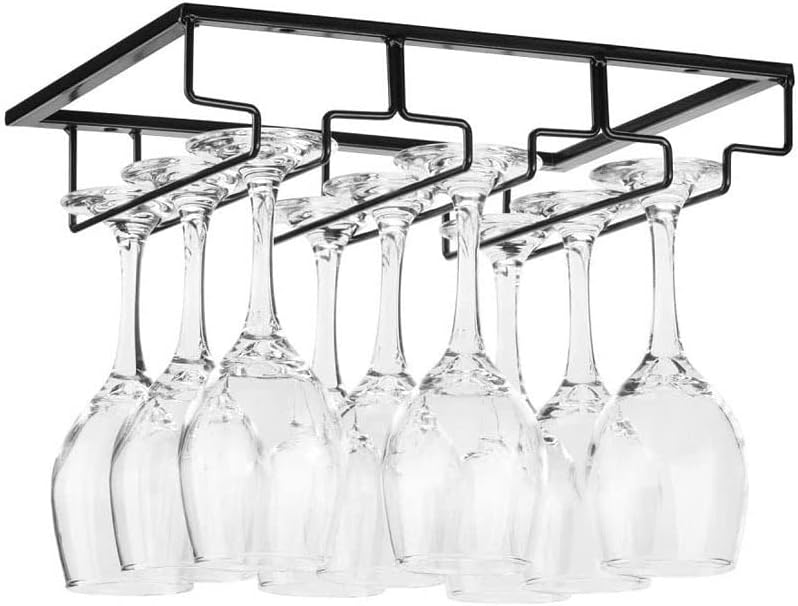 MJWDP כוסות יין מחזיק ברמן ברמן גזע מתלה מתלה מתחת לארגן כלי גזע ארון כלי ברזל ברזל מזכוכית.