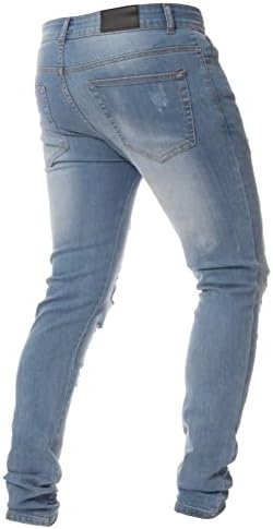 Dgkaxiyahm גברים רזים מתאימים ג'ינס קרוע רזה חור נמוך חור במצוקה מכנסי ג'ינס מוטו הרס מכנסיים שטופים