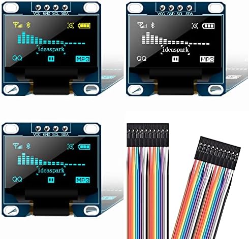 רעיונות פארק 3 יחידות 0.96 אינץ 'תצוגת OLED 3-צבעים 128x64 SSD1306 SPI I2C IIC סידורי LCD מודול מסך לוח מודול עם 4 סיכות מלחמה ו -10 כבלים דופונט עובדים נהדר עם Arduino Raspberry Pi