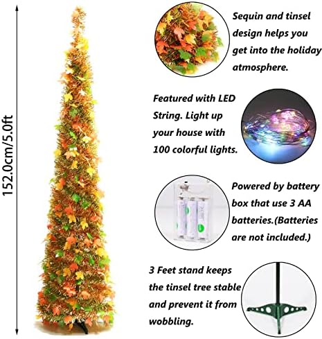 Orgrimmar 5ft עץ מייפל מלאכותי עיצוב סתיו עם 100 אורות חג ההודיה עץ עץ עץ טינסל עץ עיפרון חוף לחג ההודיה חג המולד לחג חג המולד מקלט