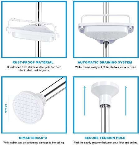 Frdecon פינת קאדי למקלחת חסינת חלודה לחדר אמבטיה, מוט מתח 4 שכבות מארגן מקלחת נירוסטה, 56 עד 115 אינץ