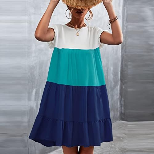 שמלות קיץ פרגניות לנשים 2023 טרנדיות, צווארון V-צווארון, תפור רופף שמלת נדנדה גדולה שמלת תואם צבע מזדמן