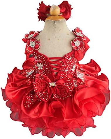 Jenniferwu G5888 Red פעוט תינוקת יילוד הילדה הקטנה שמלת יום הולדת למסיבת יום הולדת אדום בגודל 12-18MOS
