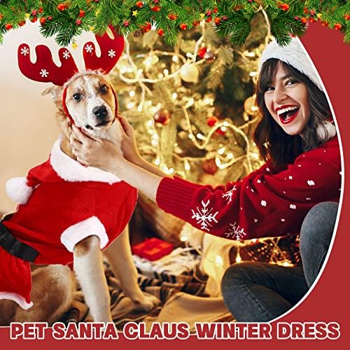 תחפושת לחג המולד של הכלב סנטה קלאוס תלבושות כלב תלבושות כלבים לחג המולד לכלבים קטנים קפוצ'ון חורף חליפת סנטה כלב עם בגדי חיית מחמד שמלת פליס לחתול כלב תלבושות חג המולד