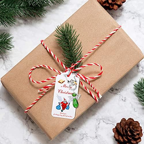 שקיות מתנה לחג המולד של Gwhole סט של 30, מחזיק מפתחות אנג'ל טובות עם תיקי אורגנזה ותגי חג מולד שמח מתנה חזרה לאורח לחג המולד למקלחת כלות חתונה טבילת טבילה טובה