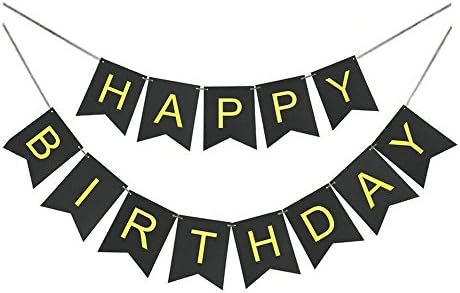 Goer Black Black Banner יום הולדת שמח עם מכתבי זהב מבריקים לקישוטים למסיבות יום הולדת