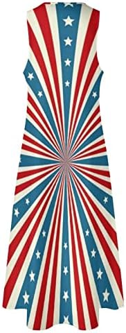 4 ביולי מקסי שמלה לנשים רופף מזדמן קיץ בוהו שמלה ללא שרוולים צווארון שמלת אמריקאי דגל זורם חוף שמלה