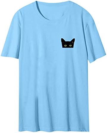 חמוד חתול הדפסת חולצות לנשים קיץ קצר שרוול עגול צוואר חולצות חולצות מקרית רופף חולצות חג טי חולצה