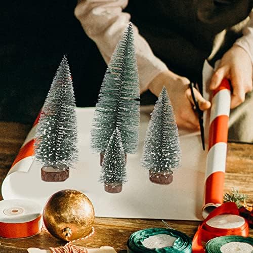 ABOOFAN 4PCS שלג כפור עץ חג המולד מיני עץ עץ עץ אורן עץ עץ סיסל מיניאטורה עם בסיס עץ לחתוך שולחן חג המולד שולחן מרכז קישוט
