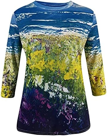 3/4 שרוולים חולצות לנשים אופנה 2022 עניבת צבע פרחוני גרפיקה גרפית מזדמנת חולצה רופפת חולצה קיץ צוואר צוואר