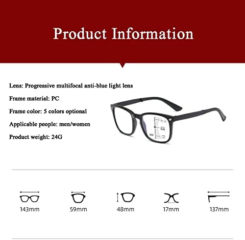 משקפי קריאה מולטיפוקוס פרוגרסיביים, TR90 קלים גמישים מסגרת כחולה חוסמים קוראים מחשב משקפיים משקפיים