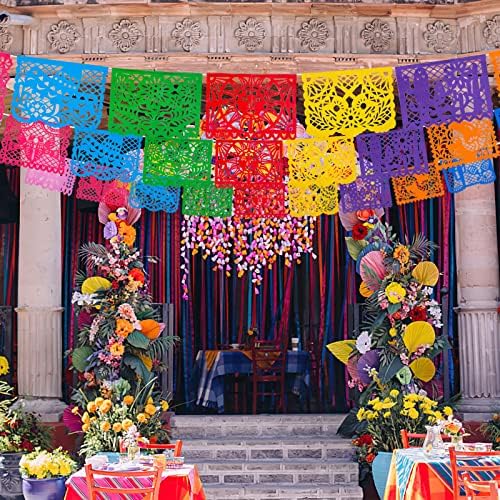 דומסטאר מקסיקני מסיבת באנר, 18 רגל פלסטיק פיאסטה באנר פאפל פיקאדו באנר ססגוניות סינקו דה מאיו קישוטי עבור מקסיקני נושא מסיבת יום הולדת דיא דה לוס מורטוס