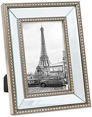 אייזק ג'ייקובס 4x6 שמפניה מראה חרוז מסגרת תמונה - מסגרת שיקוף קלאסית עם גבול מנוקד עשוי לתצוגת קיר, שולחן שולחן, גלריית תמונות ואמנות קיר
