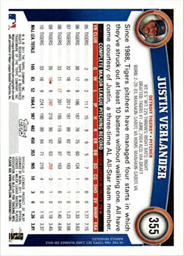 2011 Topps 355a Justin Verlander Detroit Tigers Tigers