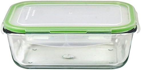 בורוסיליקט מיקרוגל ותנור בטוחים מזכוכית מזכוכית מלבנית מיכל עם מכסה פלסטיק נעילת הצמד, בטנה ירוקה, 57 גרם, ברור
