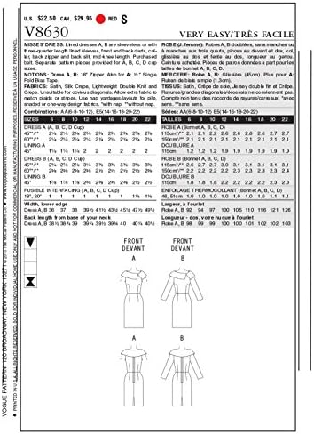 דפוסי Vogue V8630 שמלת מיסס, גודל E5