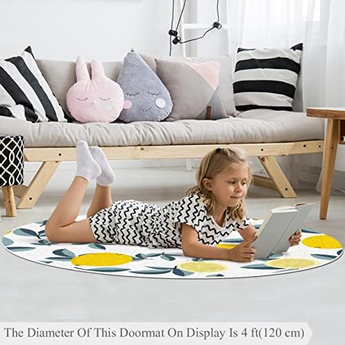 Llnsupply שטיח ילדים 4 רגל שטיחים שטחיים עגולים גדולים לבנות בנים תינוק - פירות לימון צהובים בצבעי מים, תפאורה ביתית מתקפלת משחק מחצלת רצפה מחצלת