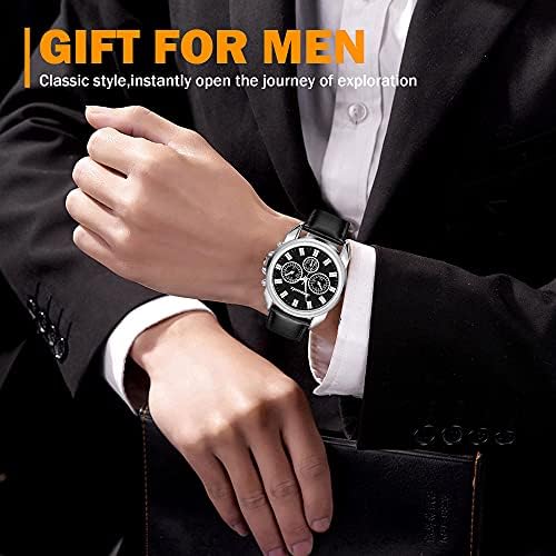 סט של Souarts Set Watch Set, צפו לגברים, גברים שעון מתנות ליום האהבה, מתנות לגברים מתנות ליום הולדת מתנות עור מלאכותי שעון, מתנות שעון מתנות מתנות מארגן קופסאות מתנות