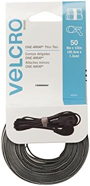 מותג Velcro - עטוף אחד עטוף דקיק חובה לשימוש חוזר לשימוש חוזר, קשרים 8 x 1/2, 50 ספירה, שחור/אפור