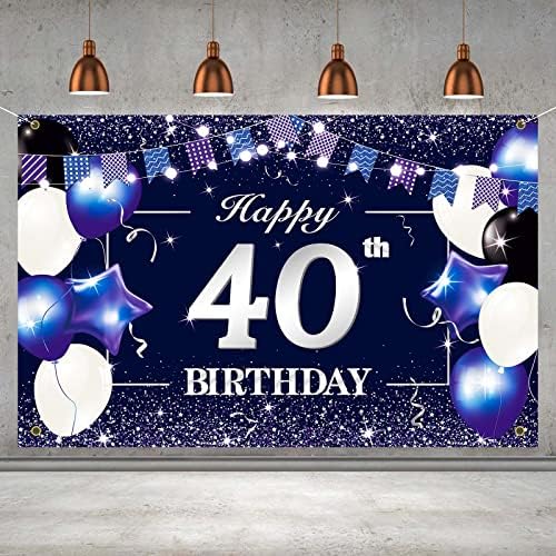 פ. ג קולין יום הולדת 40 שמח באנר רקע רקע 40 אספקת קישוטים למסיבת יום הולדת בשבילו גברים 6 על 4 רגל, כחול לבן 40