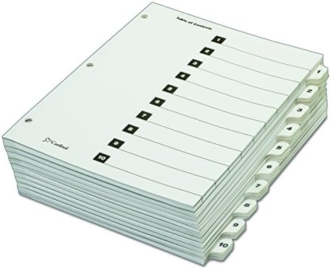 קרדינל 10 כרטיסיית קלסר חוצצים, צעד מהיר אחד צעד עיצוב, ממוספר 1-10, לבן כרטיסיות, בתפזורת מדד ארגון מערכת, 24 סטים