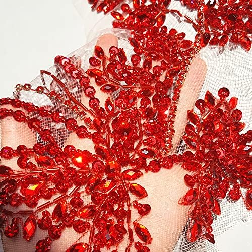 WSSBK חרוזים מדהימים תפירה אדומה ריינסטון טלאי אפליקציות אבנים ורצועת קריסטלים לתלבושות שמלות כלה