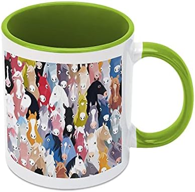 סוס קריקטורה צבעוני ספל קפה קרמיקה עם צבע בפנים וטיפול בכוס תה לנשים גברים בסגנון ירוק