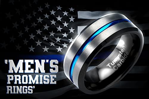 100 תכשיטי אפרפר אפור טונגסטן טבעת לגברים כחול חריץ קו נישואים הבטחת אירוסין גודל 6-16