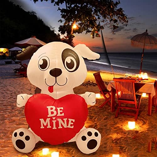 Parayoyo 6ft High Valentine Day Guppy חמוד מתנפח עם לב מתוק, פוצץ קישוט עם נורות LED למתנה רומנטית, מסיבת יום נישואין לחצר חיצונית, גן, מדשאה