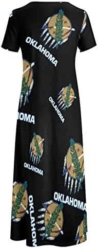 אוקלהומה דגל נשים של קצר שרוול שמלה עגול צוואר מקסי שמלה מזדמן ארוך שמלות קיצית