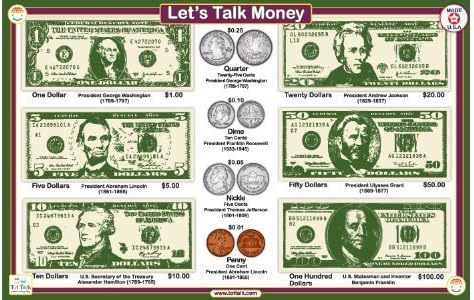 TOT Talk Money Placemat חינוכי לילדים, רחיצה וארוכת טווח